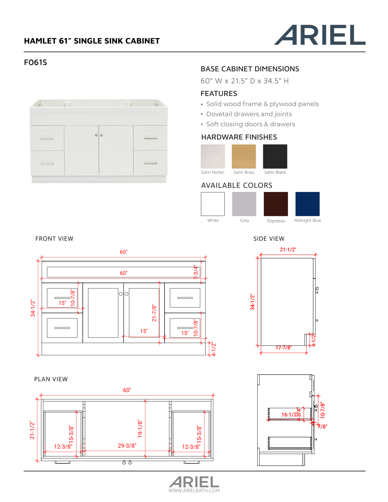 Ariel Bath ZZB10447 Specification - ManualMachine.com