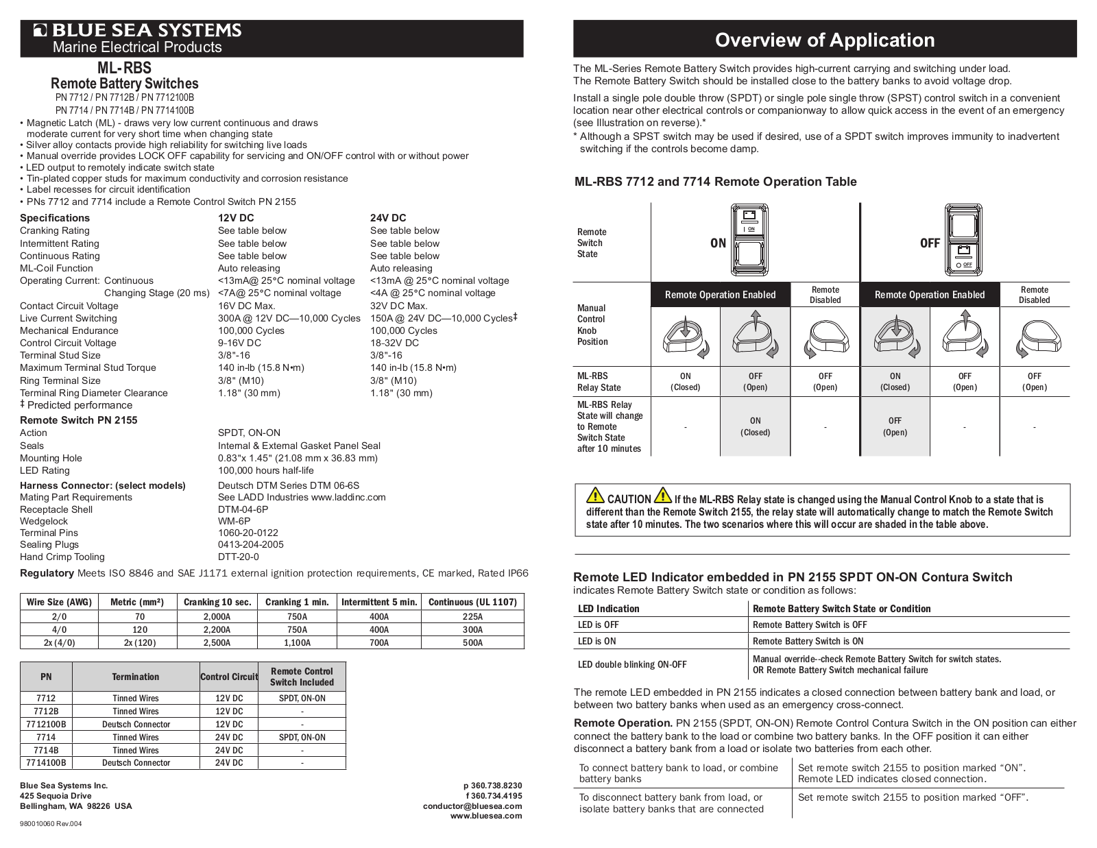 Blue Sea Systems PN 7712100B, PN 7712, PN 7712B, PN 7714100B, PN 7714B User Manual