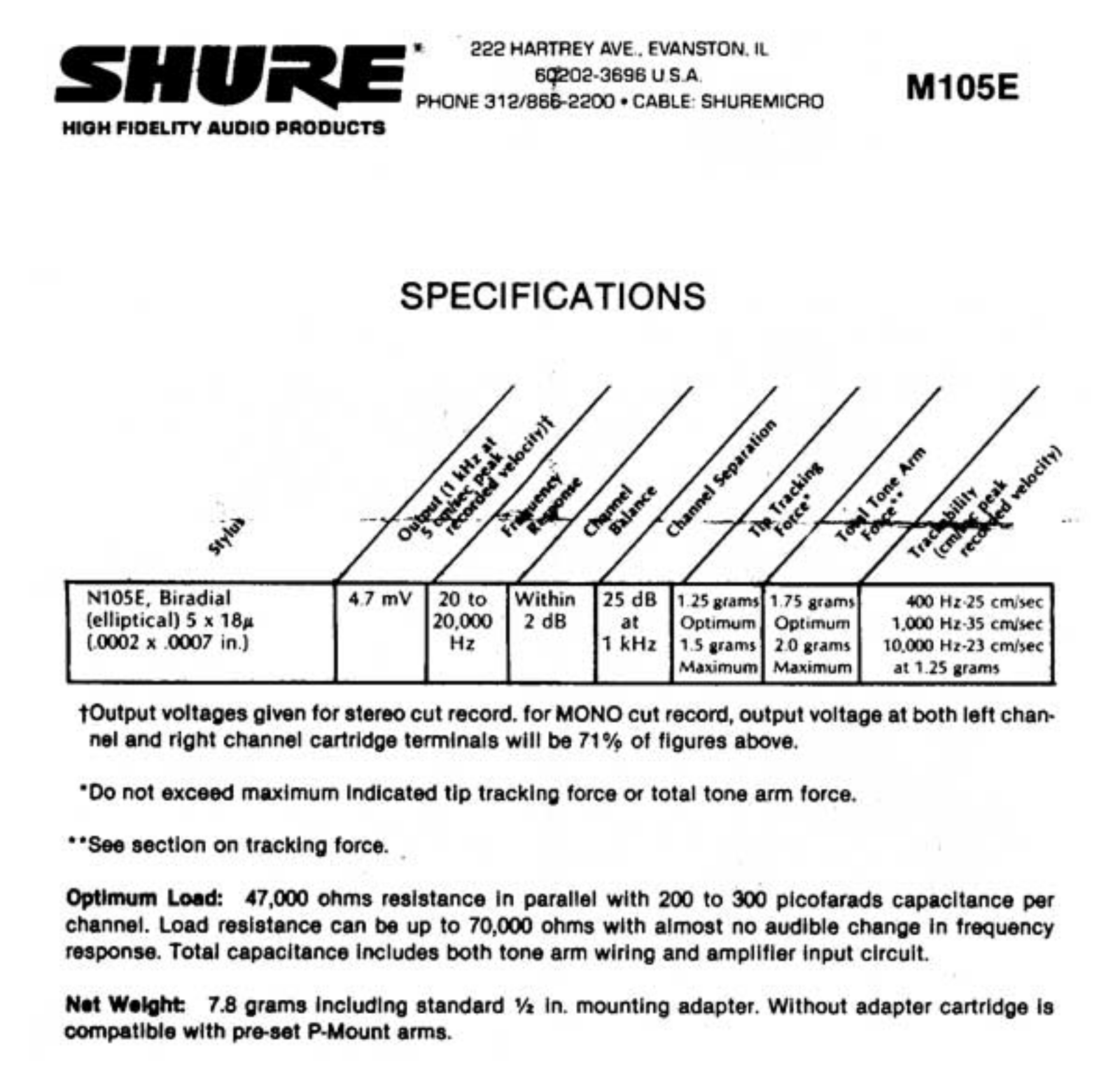 Shure M-105-E Owners manual