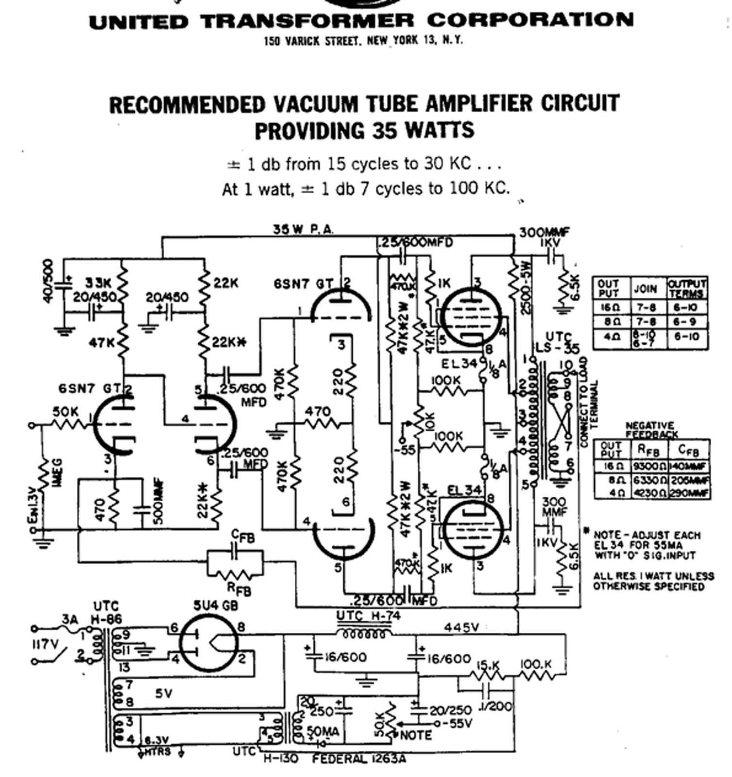 United Transformer Corp. 35-W Schematic