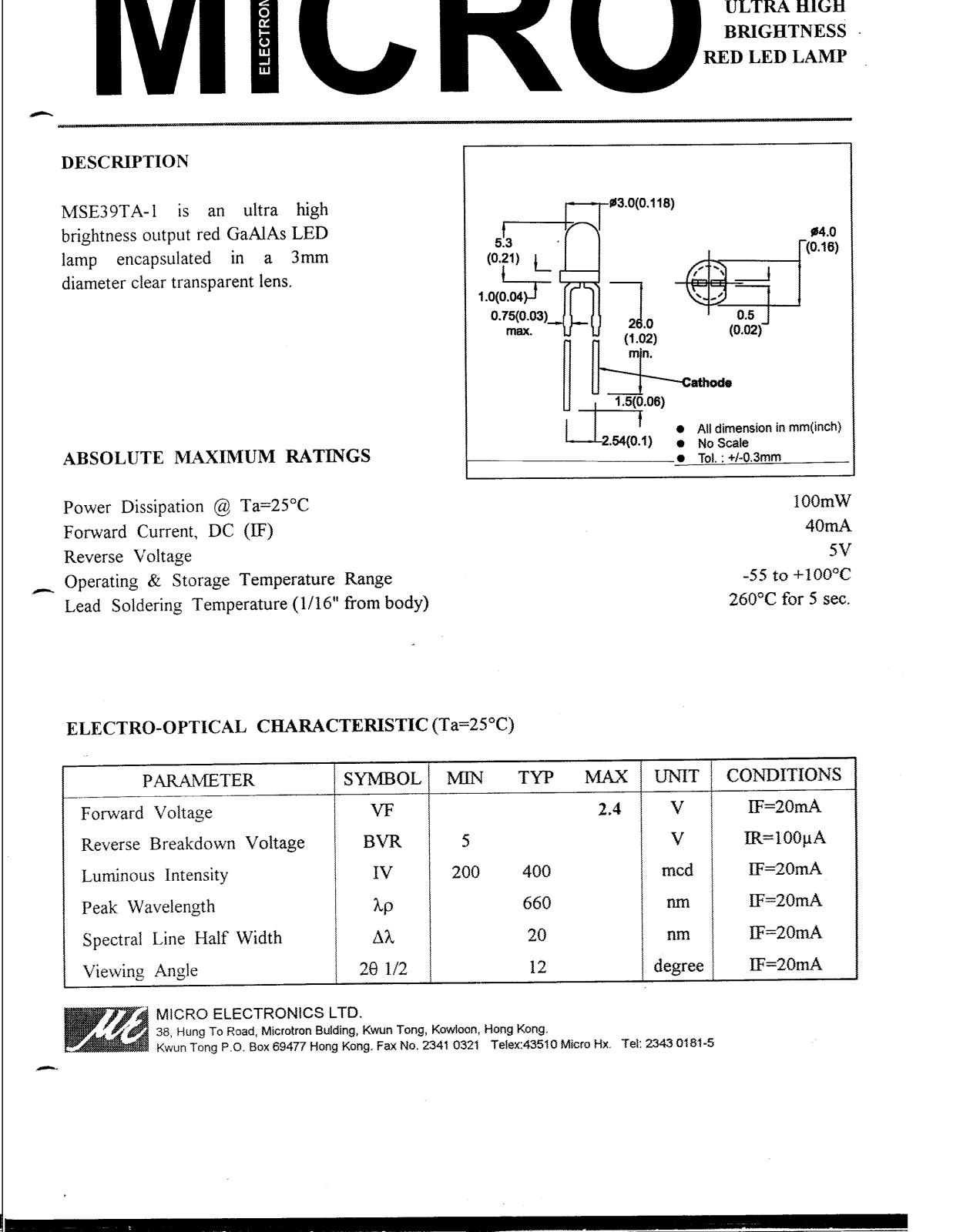 MICRO MSE39TA-1 Datasheet