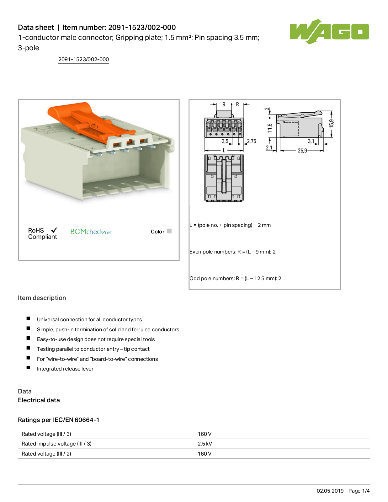 Wago 2091-1523/002-000 Data Sheet