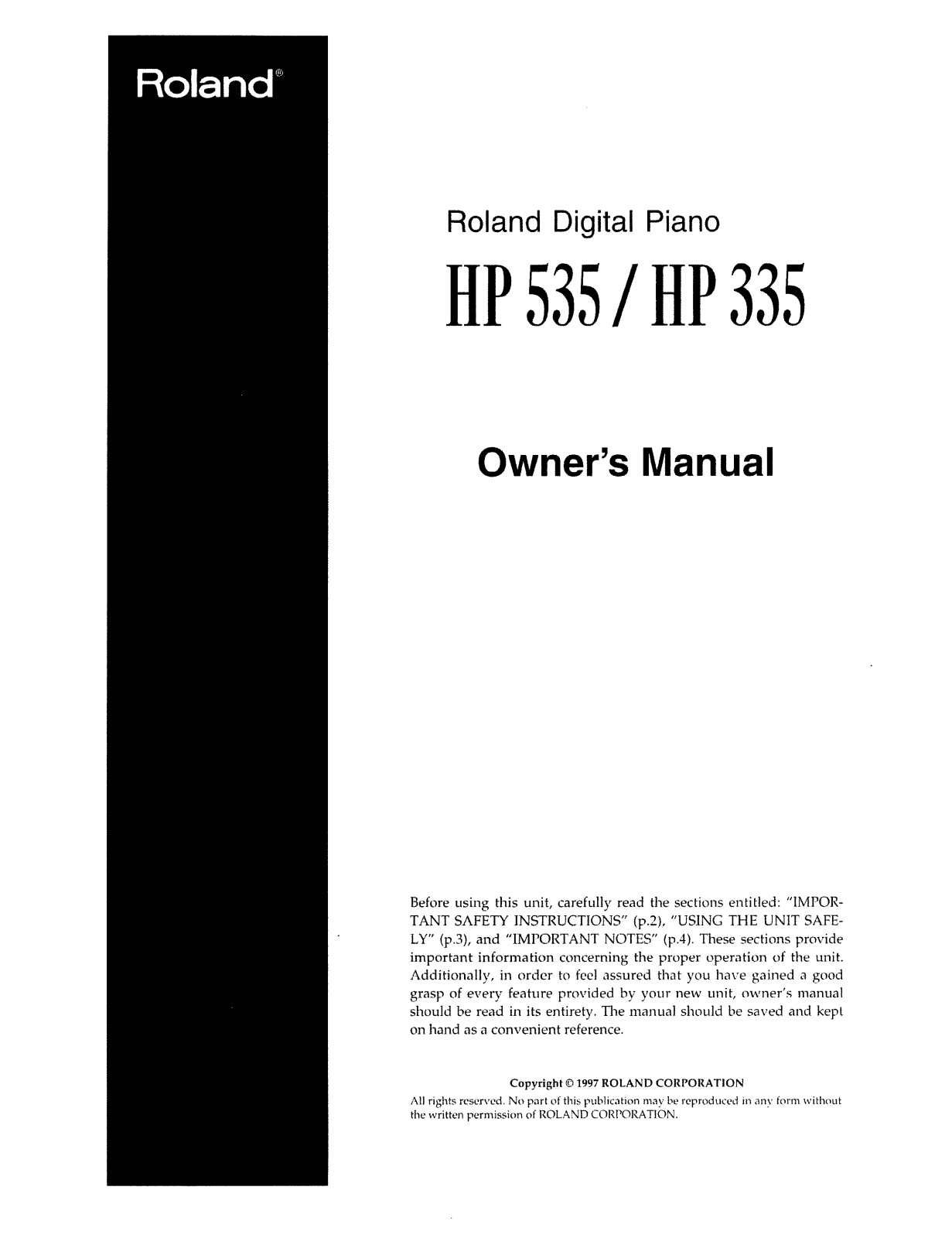 Roland Corporation HP-535 Owner's Manual