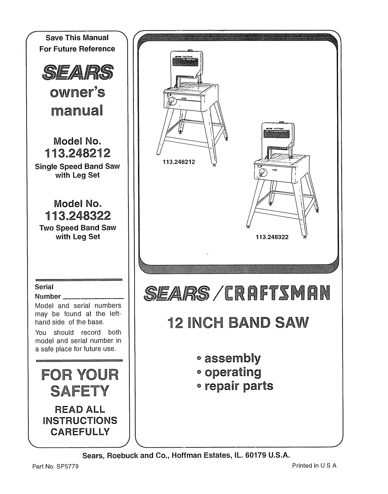 Craftsman 113248322, 113248212 Owner’s Manual