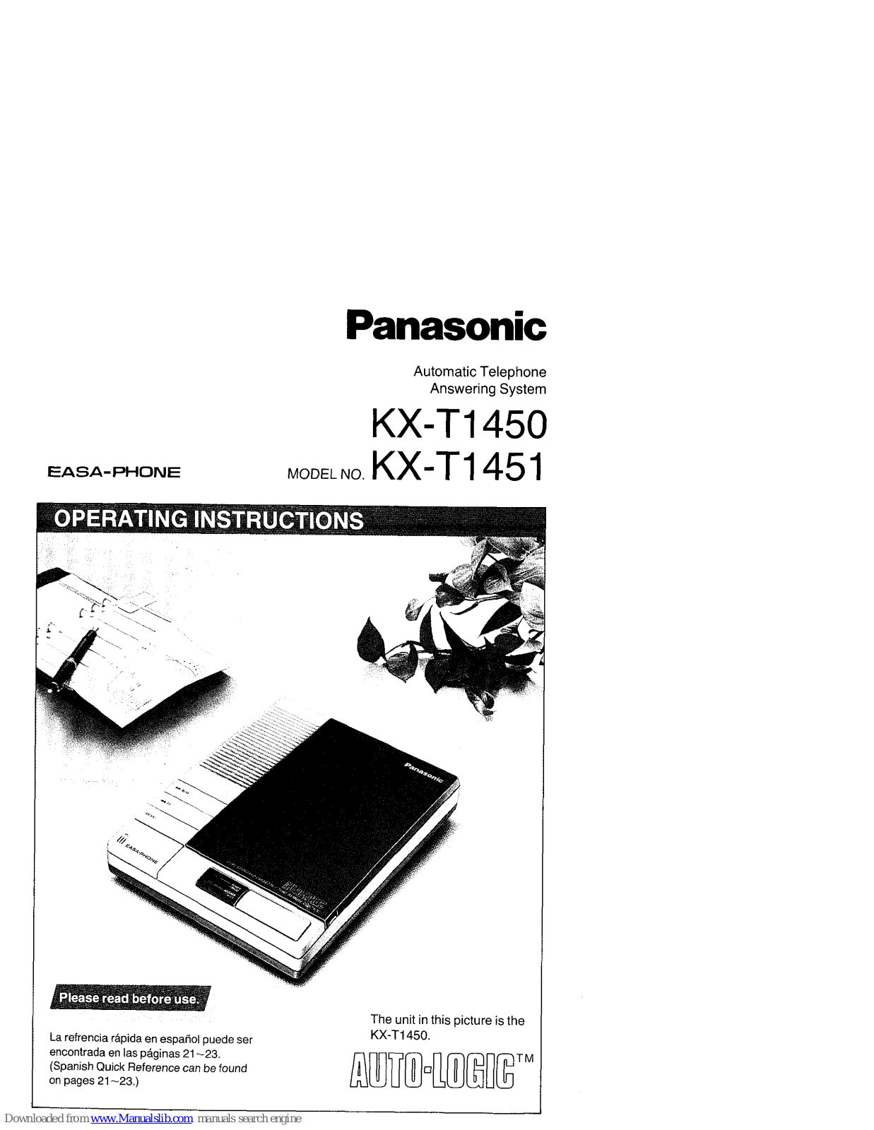 Panasonic Easy-Phone Auto-Logic KX-T1450, Easy-Phone Auto-Logic KX-T1451 Operating Instructions Manual