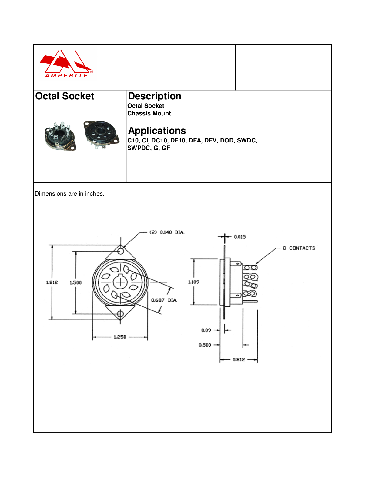 Amperite Octal Socket Dimensional Sheet - ManualMachine.com