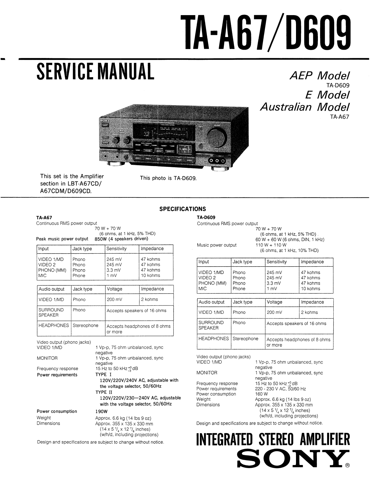 Sony TA-D609 Service Manual