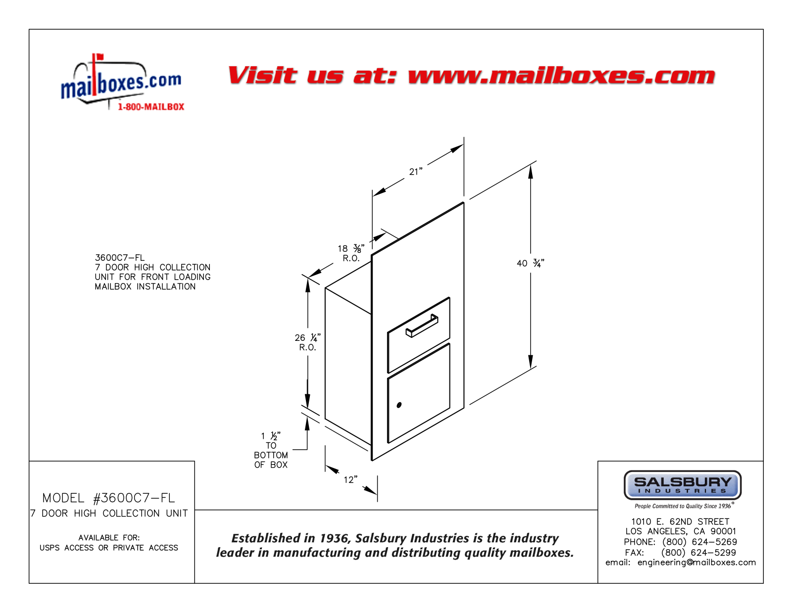 Salsbury Industries 3600C7GFU, 3600C7ZFU, 3600C7SFP, 3600C7AFP, 3600C7AFU User Manual