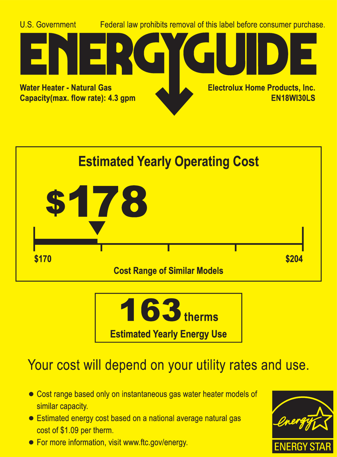 Electrolux EN18WI30LS Energy Guide