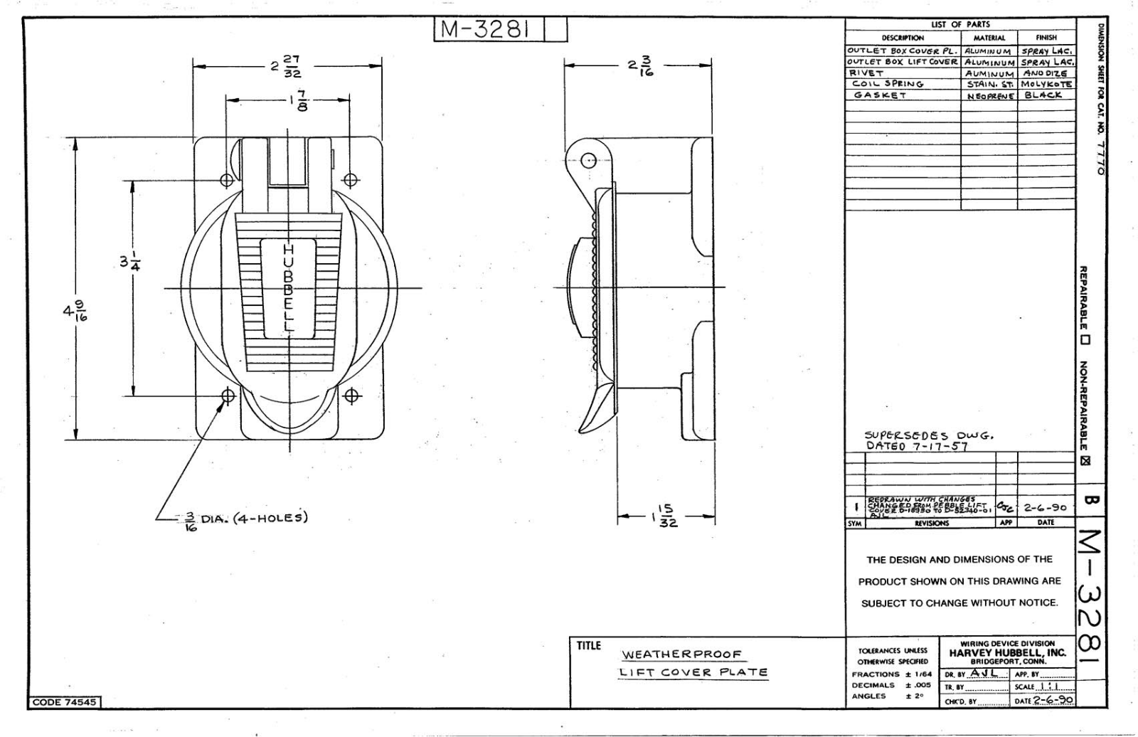 Hubbell HBL7770 Reference Drawing