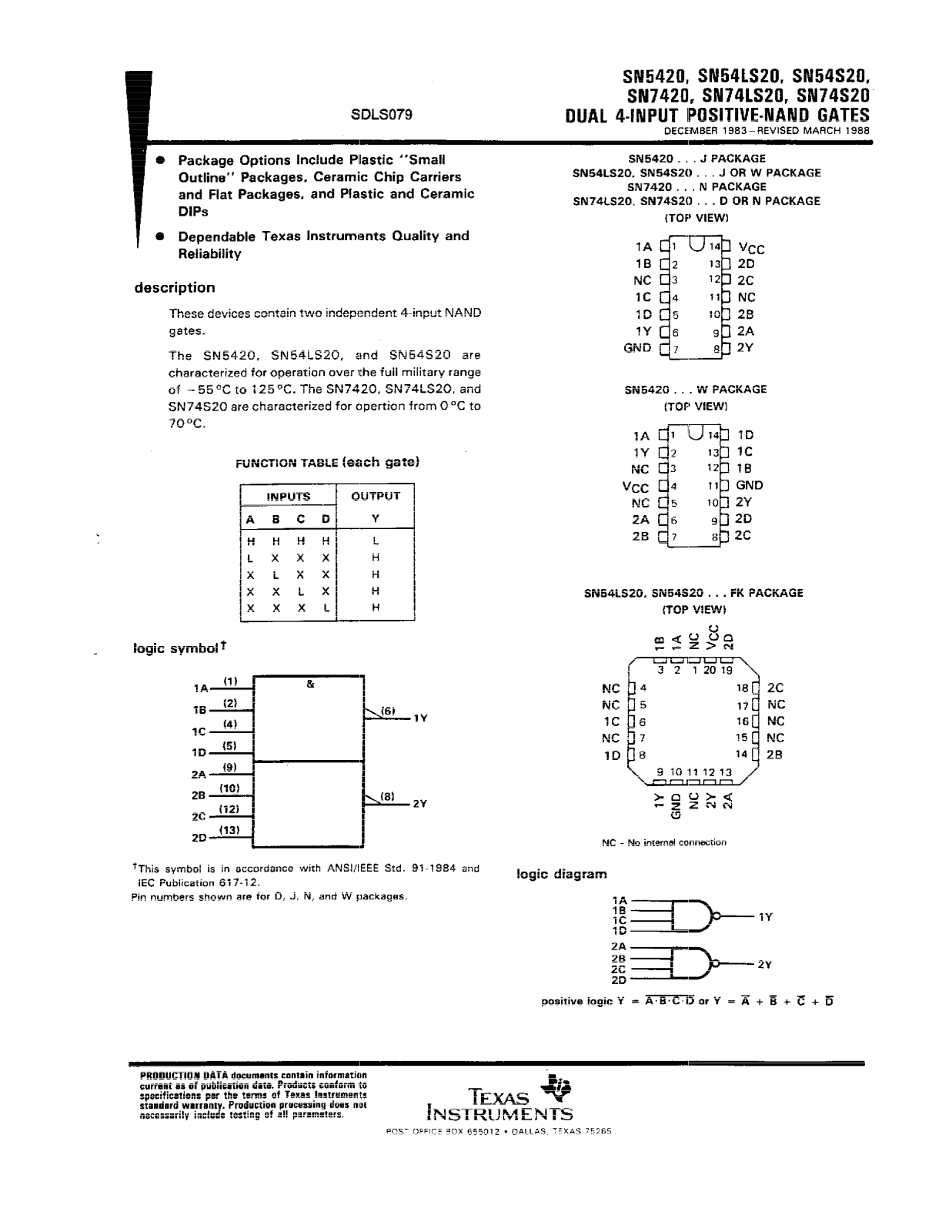 Datasheet SN7420N Specification - ManualMachine.com