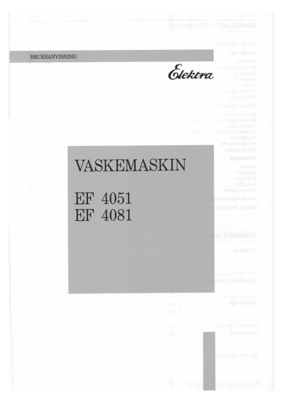 Elektra EF4051, EF4081 User Manual