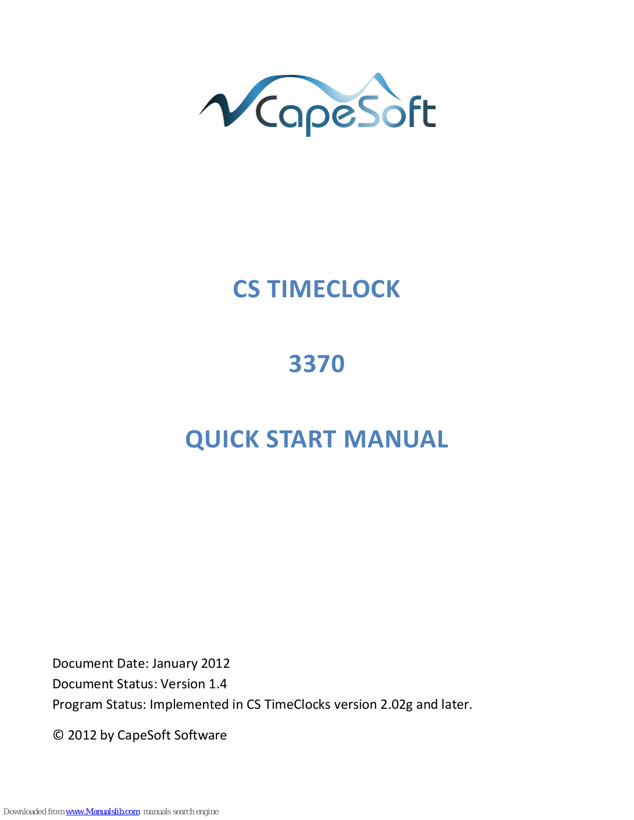 Cape Soft Time Clocks 3370 Quick Start Manual - ManualMachine.com