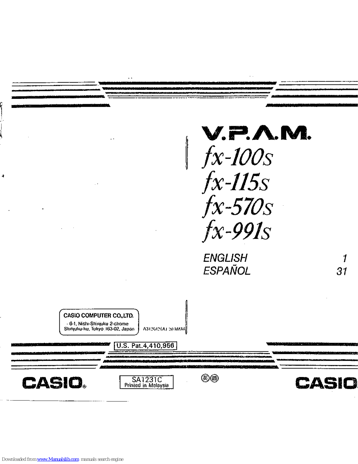 Casio V.P.A.M. fx-100s, V.P.A.M. fx-115s, V.P.A.M. fx-570s, V.P.A.M. fx-991s User Manual