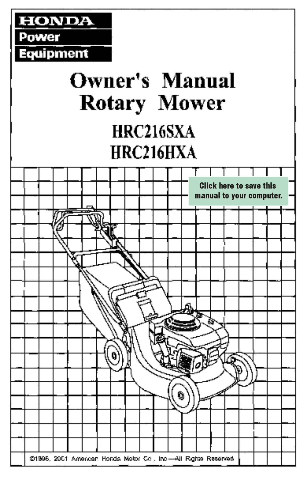 Honda Power Equipment HRC216SXA User Manual