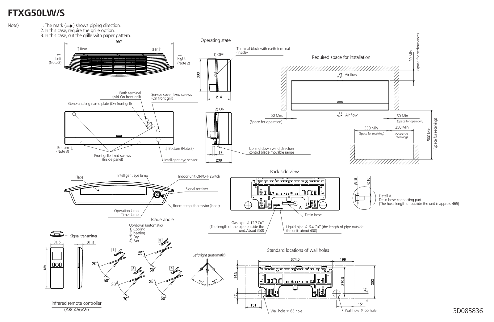 Daikin FTXG50LS, FTXG50LW Drawing