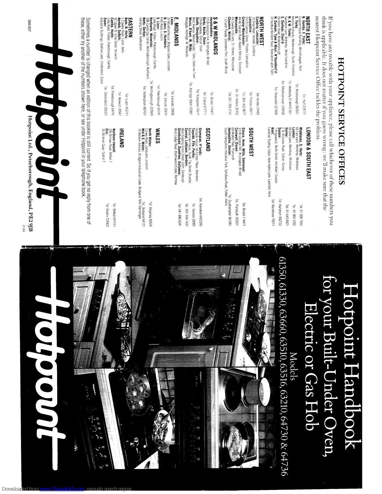 Hotpoint 61350, 61330, 63660, 63510, 63516 Handbook