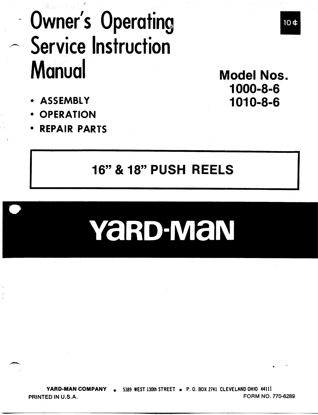 Mtd 1010-8-6, 1000-8-6 operating Manual