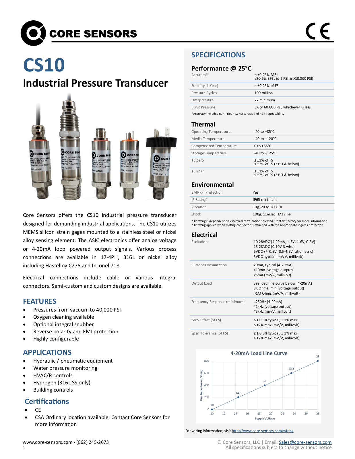 Core Sensors CS10 Specifications