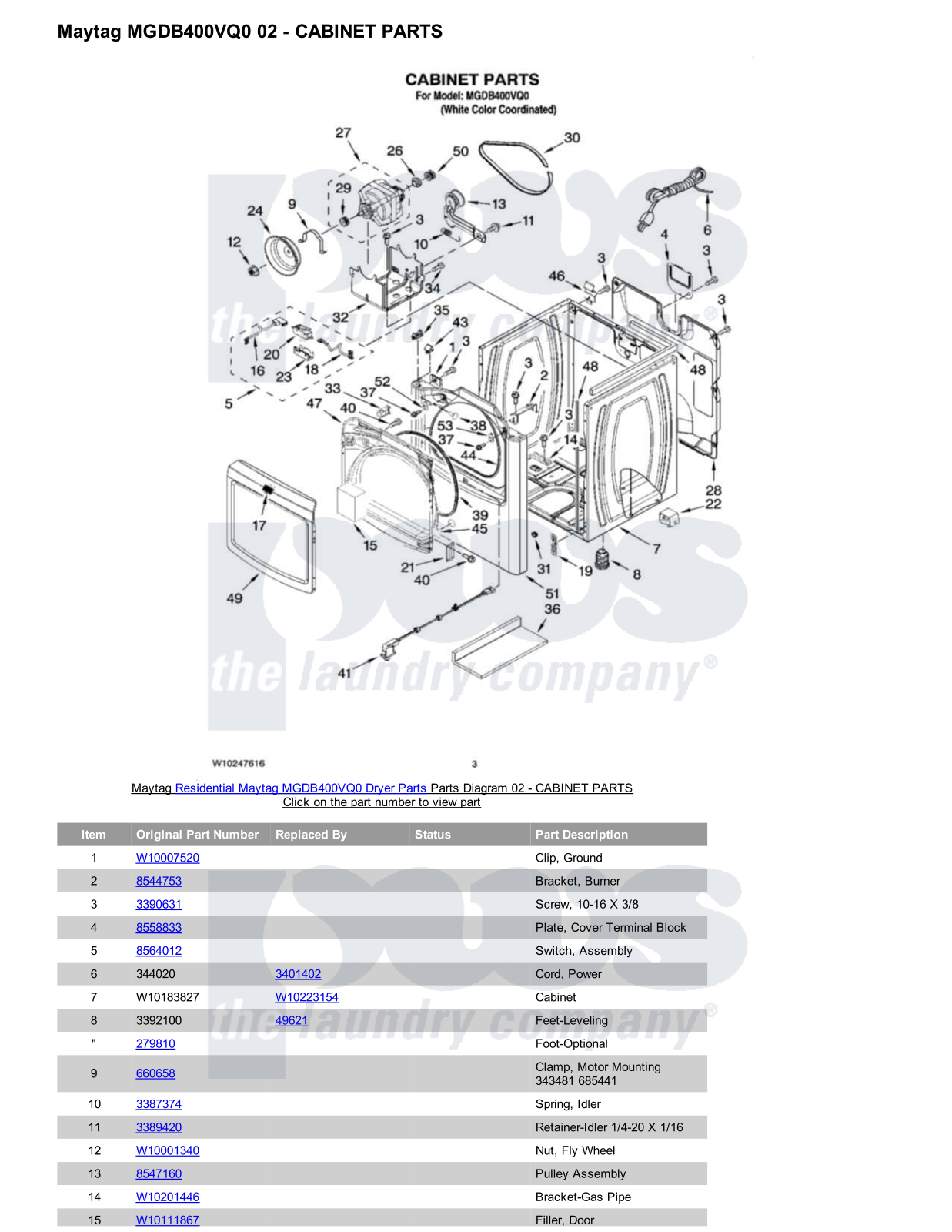 Maytag MGDB400VQ0 Parts Diagram