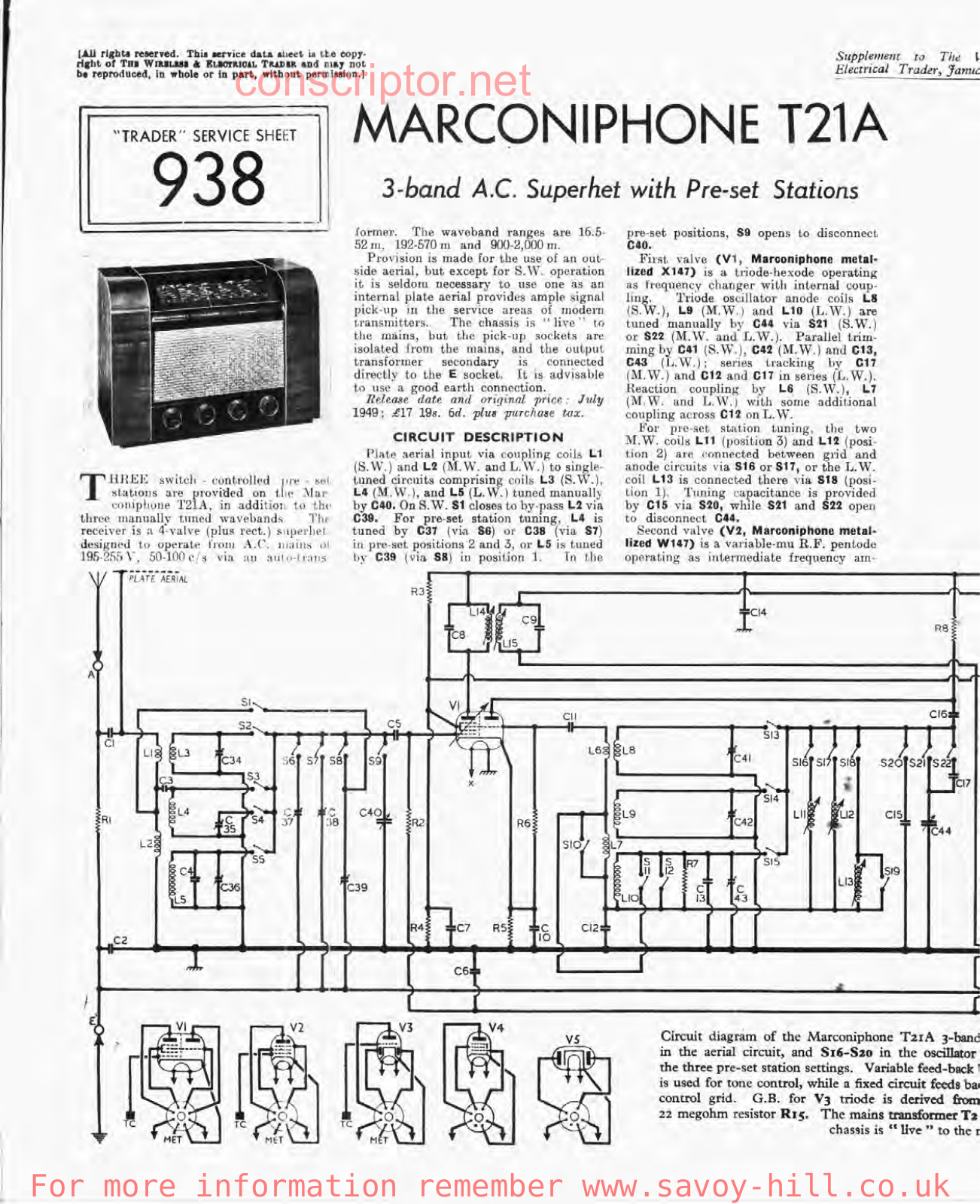 MARCONIPHONE T21A Service manual