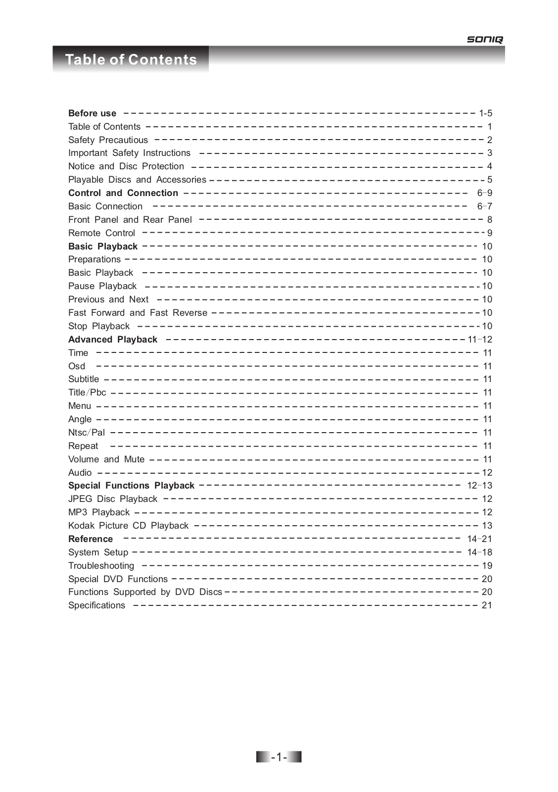 SONIQ D101 User Manual