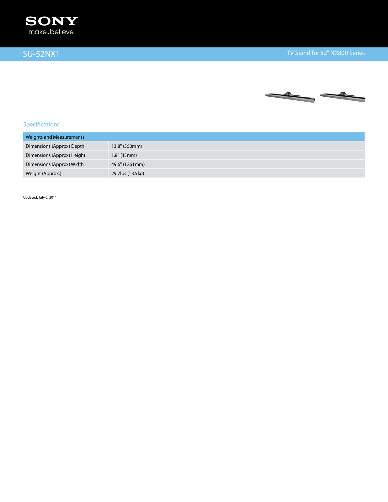 Sony SU-52NX1 Specifications