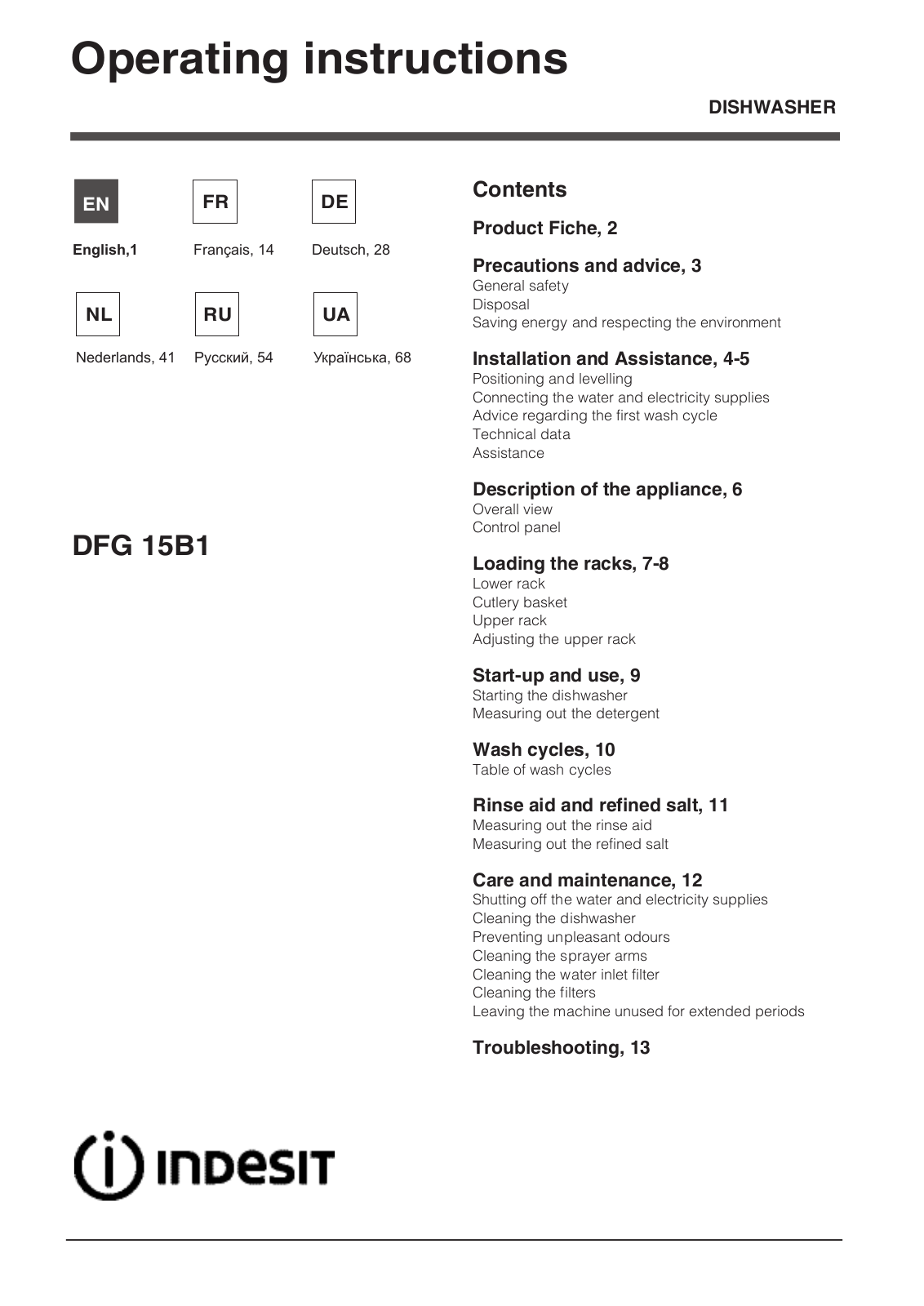 Indesit DFG-15B1-A User Manual