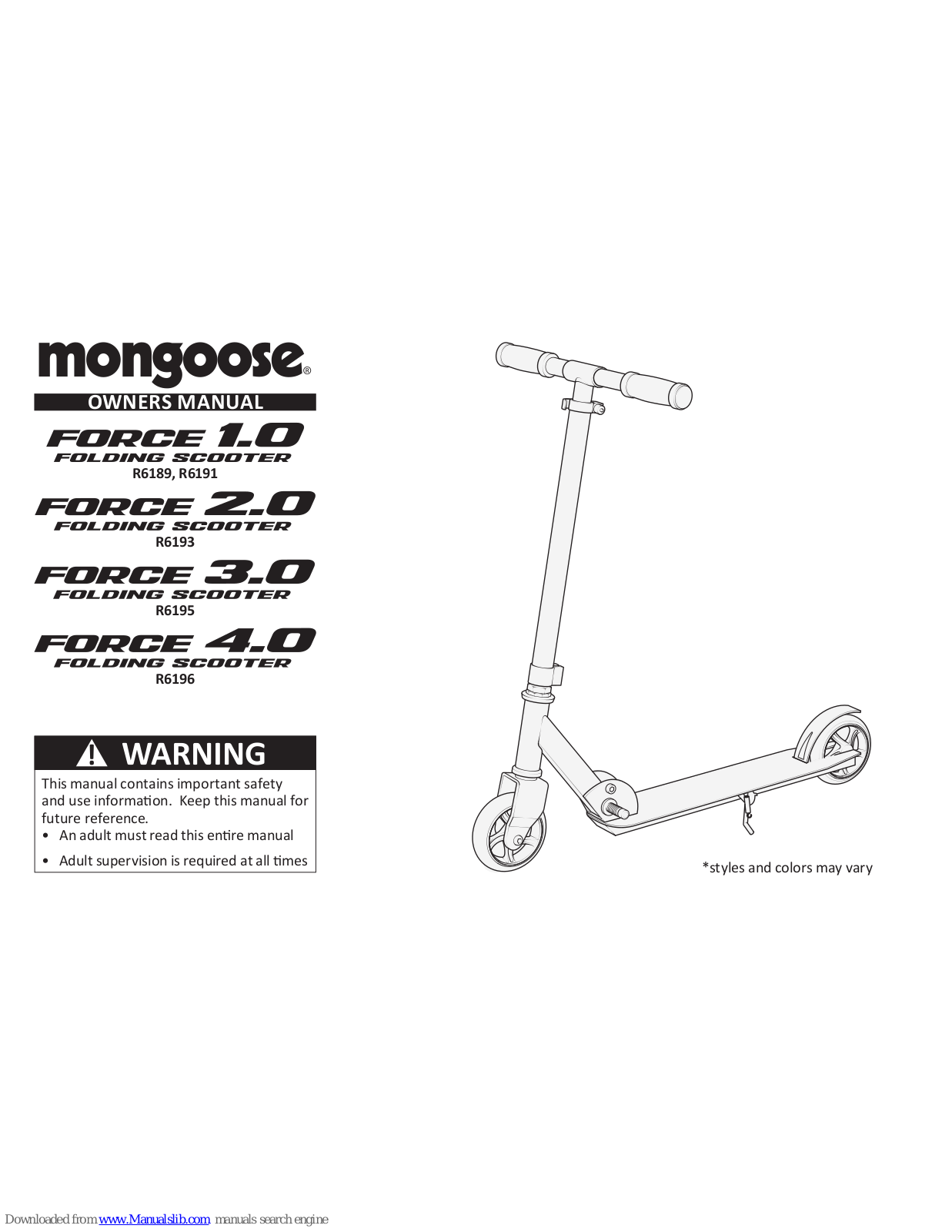 Mongoose Force 2.0, Force 4.0, Force 1.0, Force 3.0, Stance Pro Owner's Manual