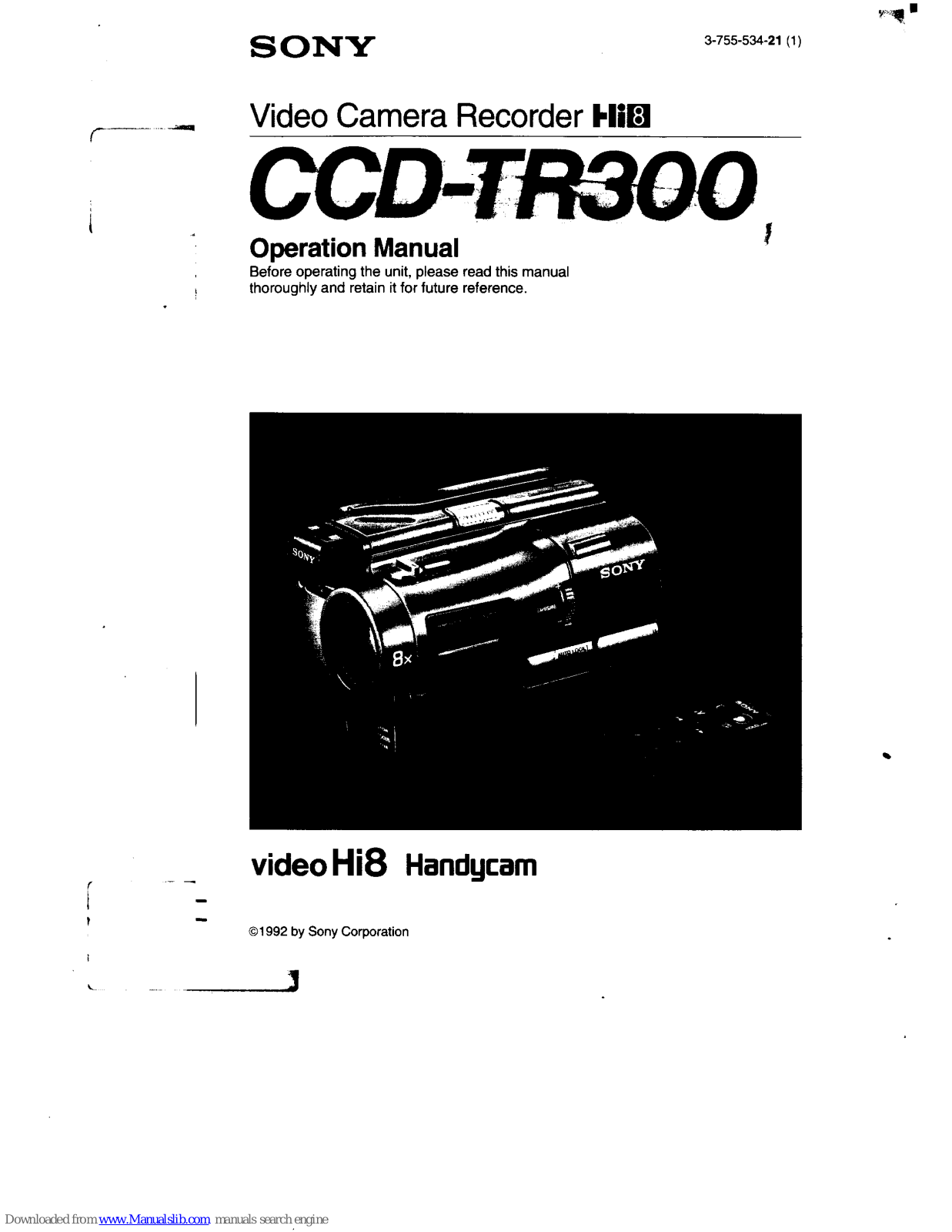 Sony Handycam CCD-TR300 Operation Manual