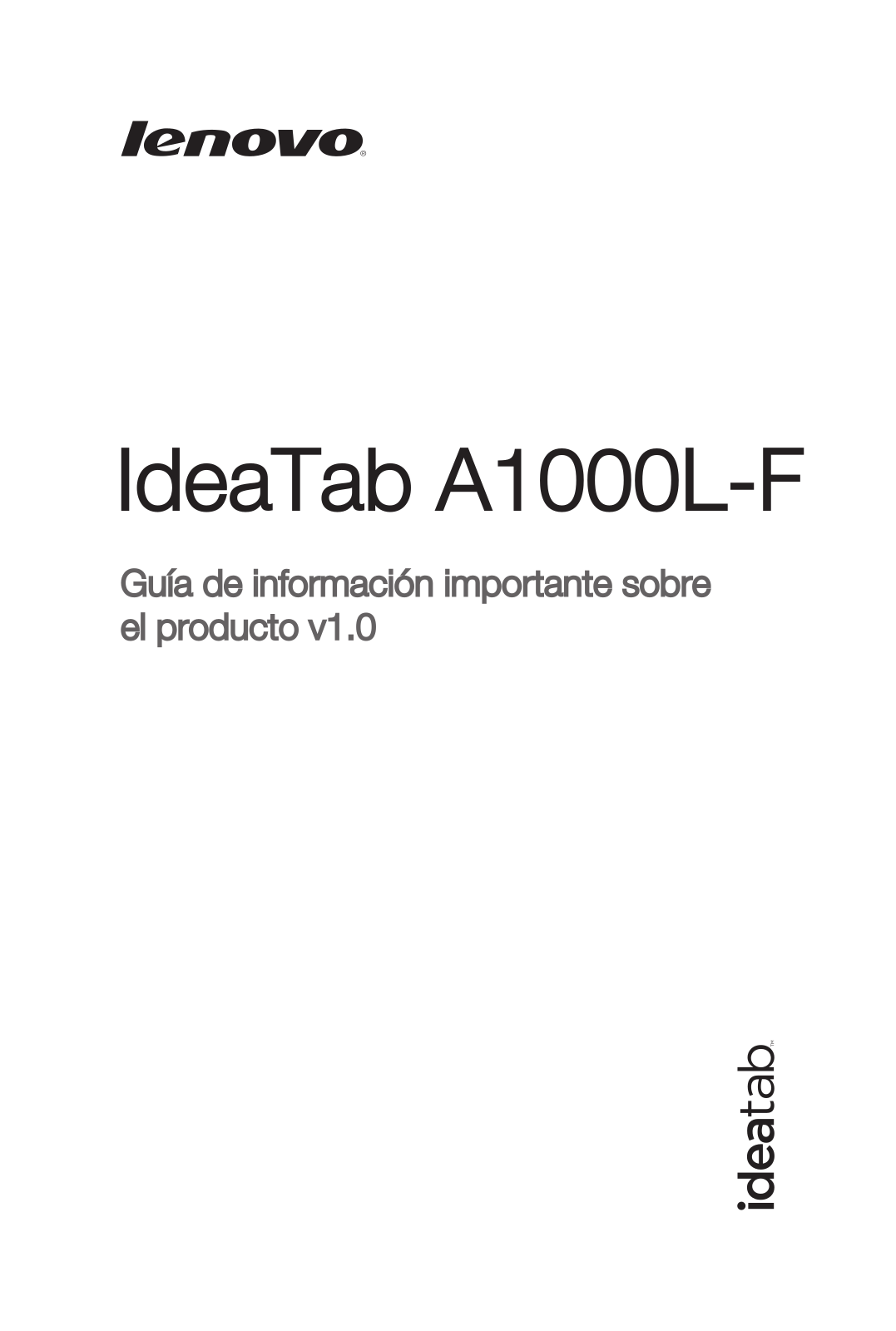 Lenovo IdeaTab A1000L-F Important Product Information Guide