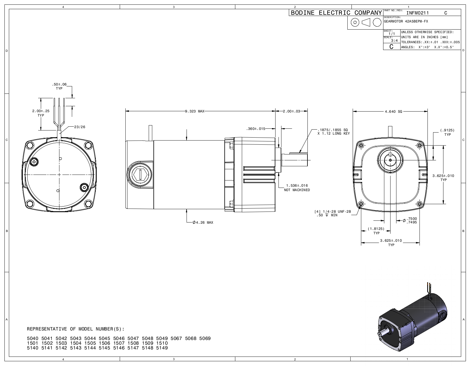 Bodine 5040, 5041, 5042, 5043, 5044 Reference Drawing