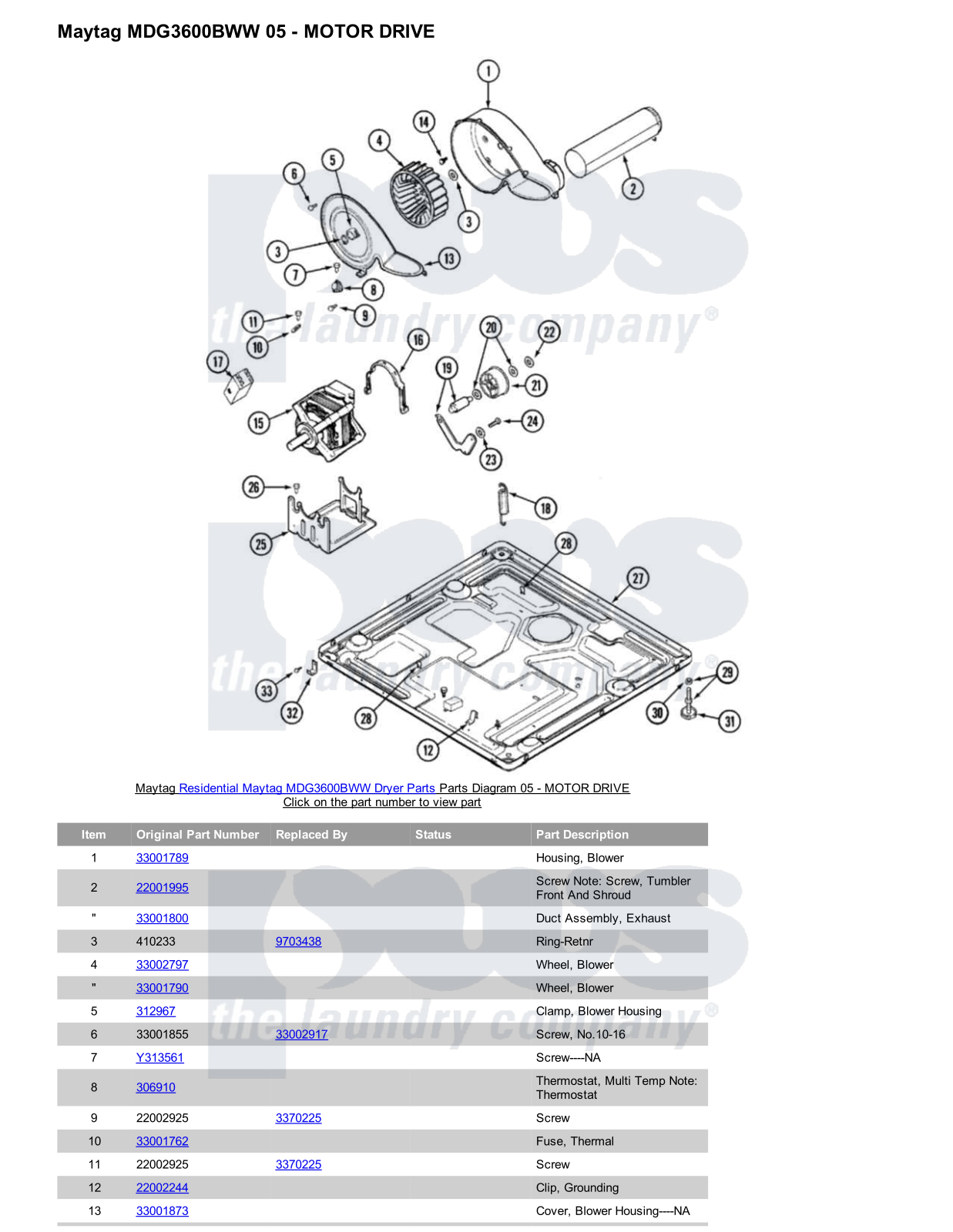 Maytag MDG3600BWW Parts Diagram