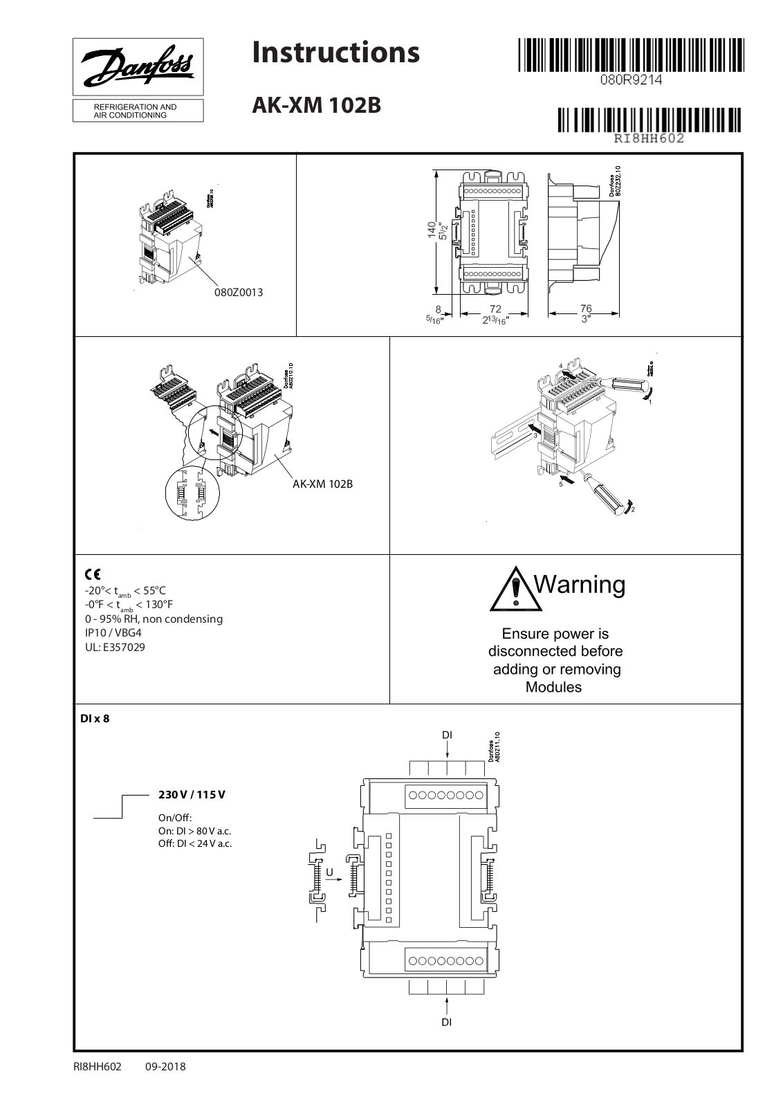 Danfoss AK-XM 102B Installation guide