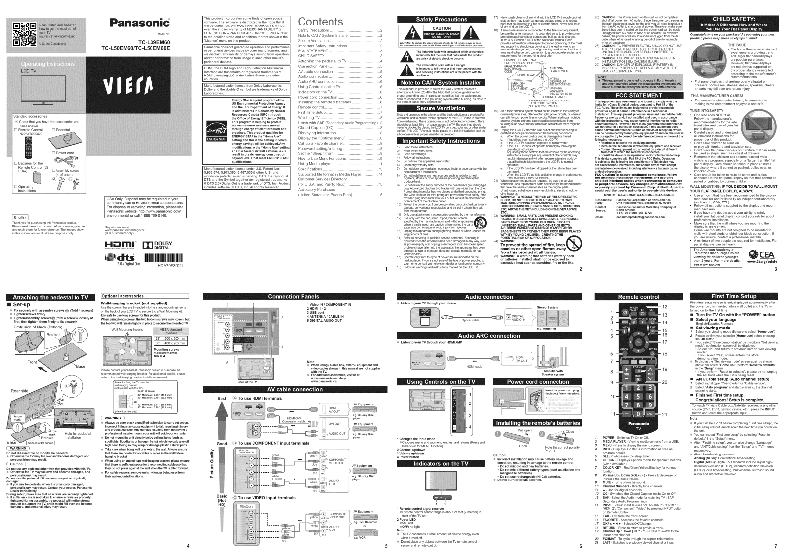 Panasonic TC-L50EM60E, TC-L50EM60, TC-L39EM60 Owner’s Manual