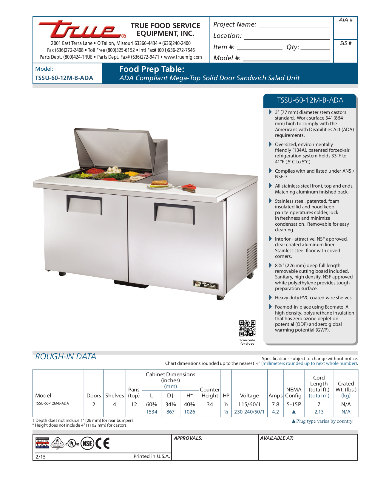 True TSSU-60-12M-B-ADA User Manual