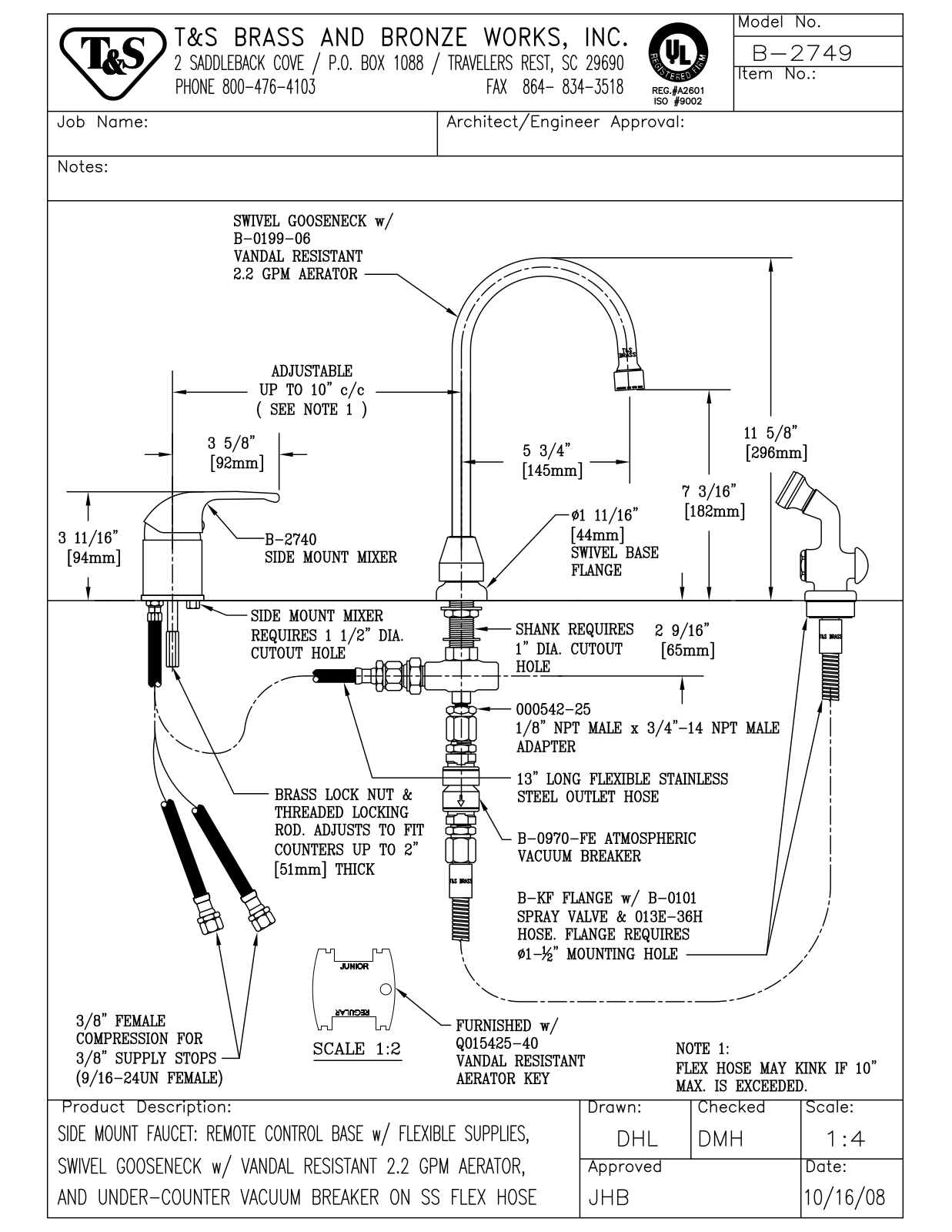 T&S Brass Manuals B-2749 User Manual