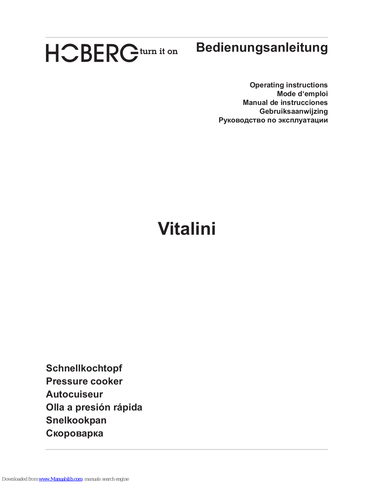 Hoberg Vitalini Operating Instructions Manual