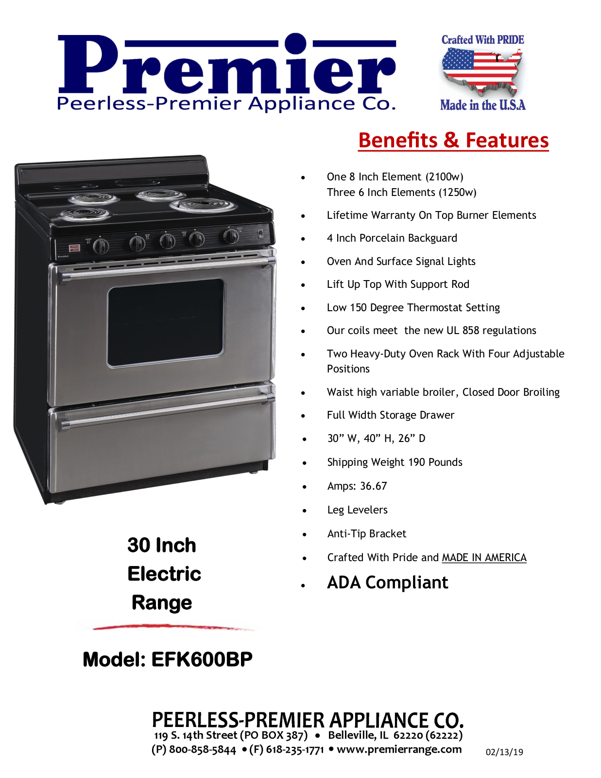 Premier EFK600BP Specifications - ManualMachine.com