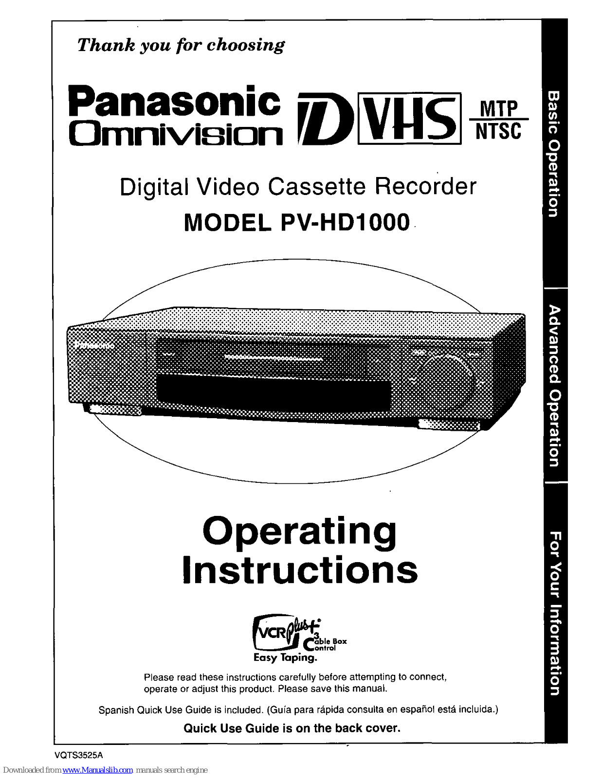 Panasonic Omnivision PV-HD1000 Operating Manual