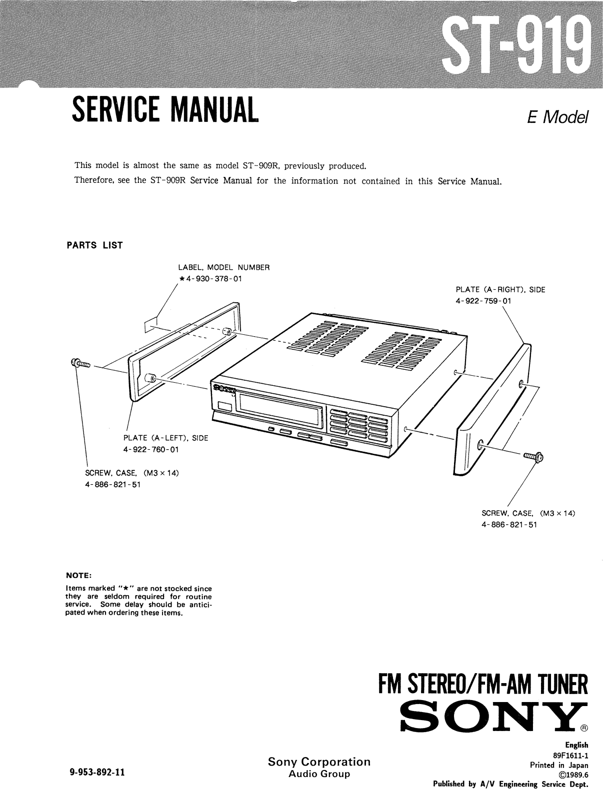 Sony ST-919 Schematic