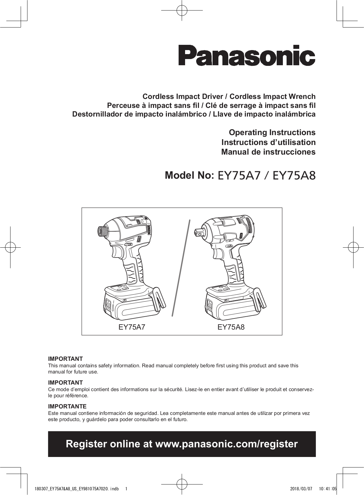 Panasonic EY75A7, EY75A8 Operation Manual