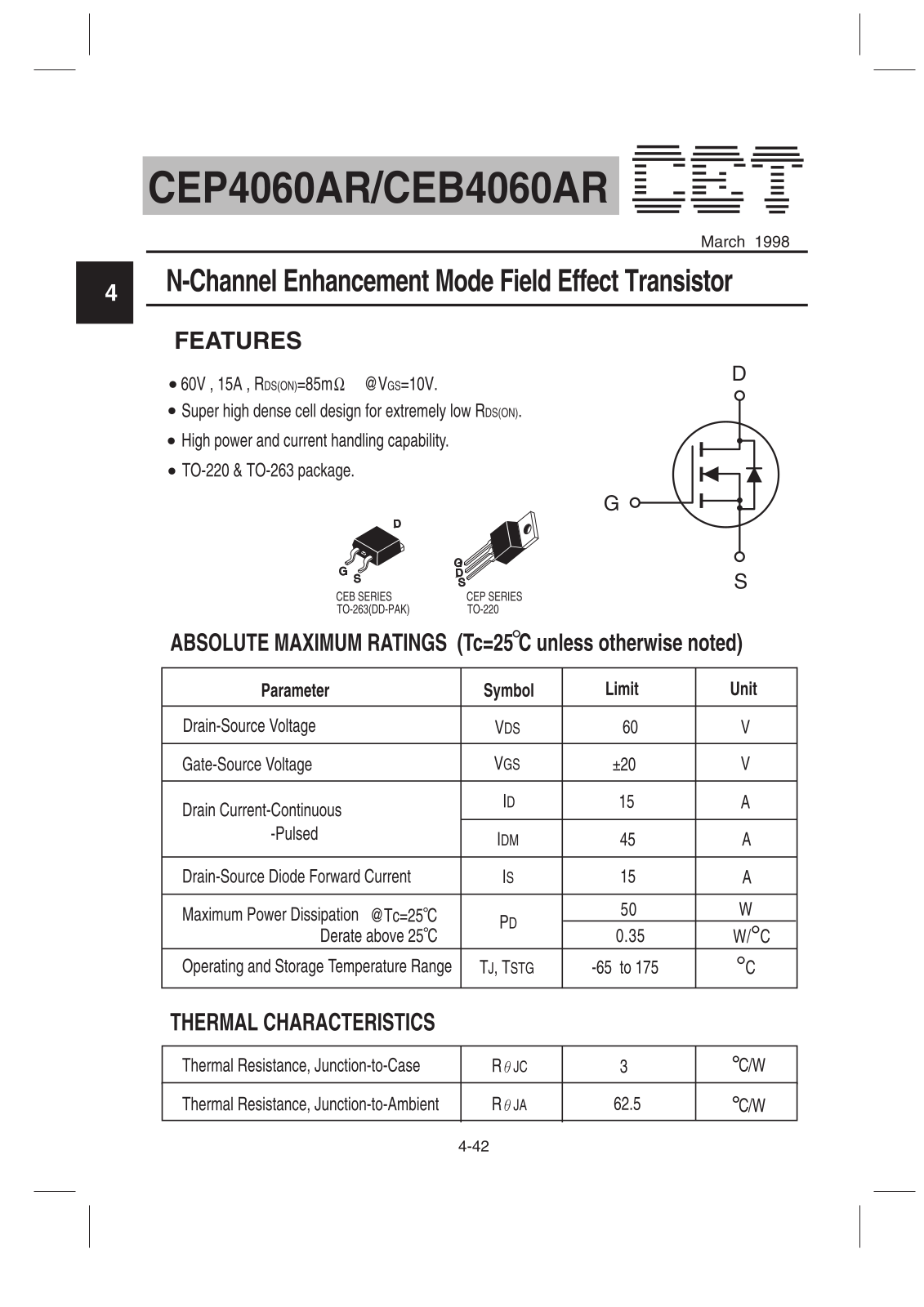 CET CEP4060AR, CEB4060AR Datasheet