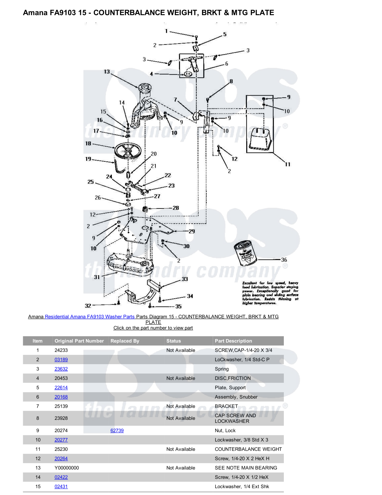 Amana FA9103 Parts Diagram