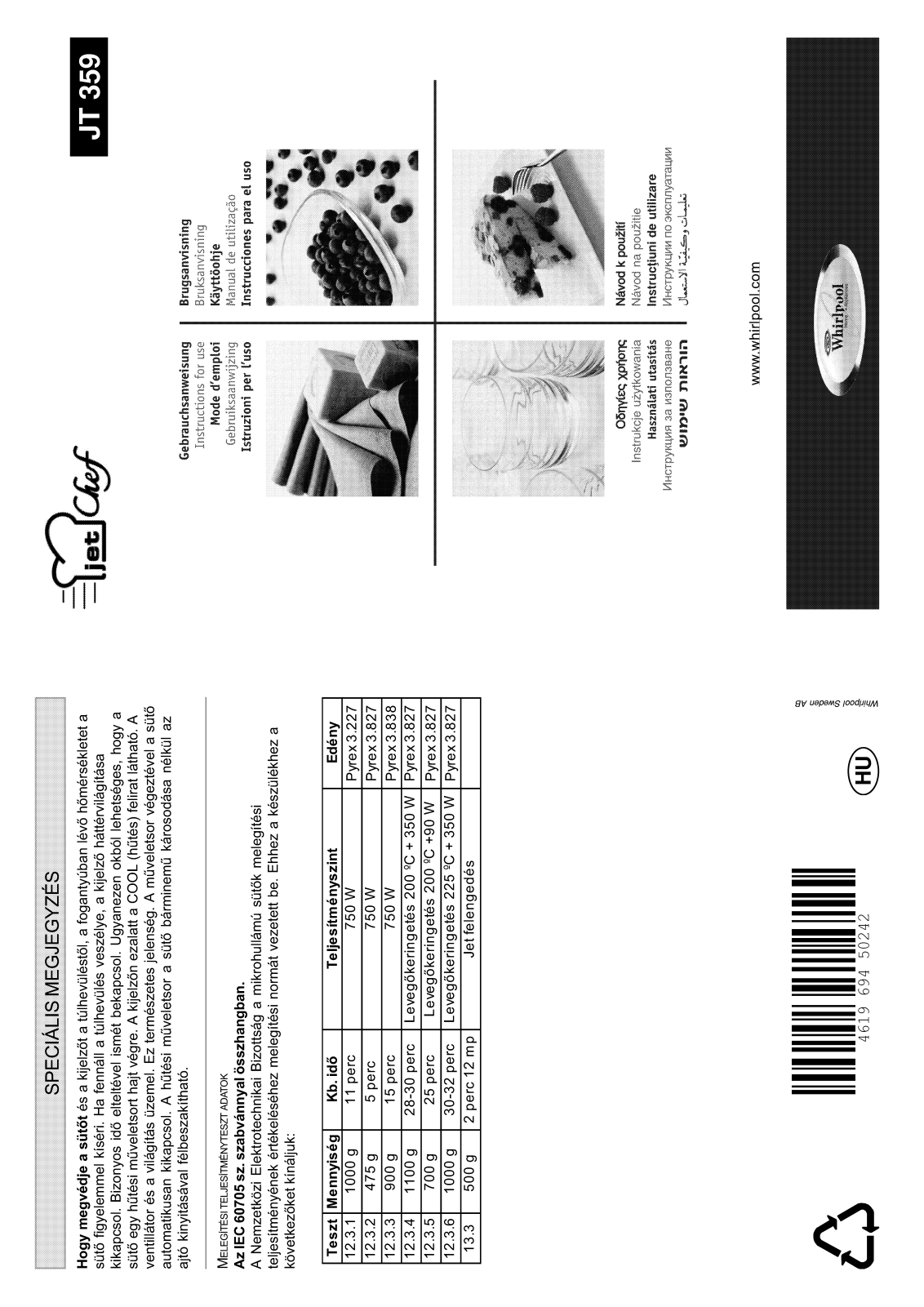 Whirlpool JT 359 black, JT 359 alu User Manual