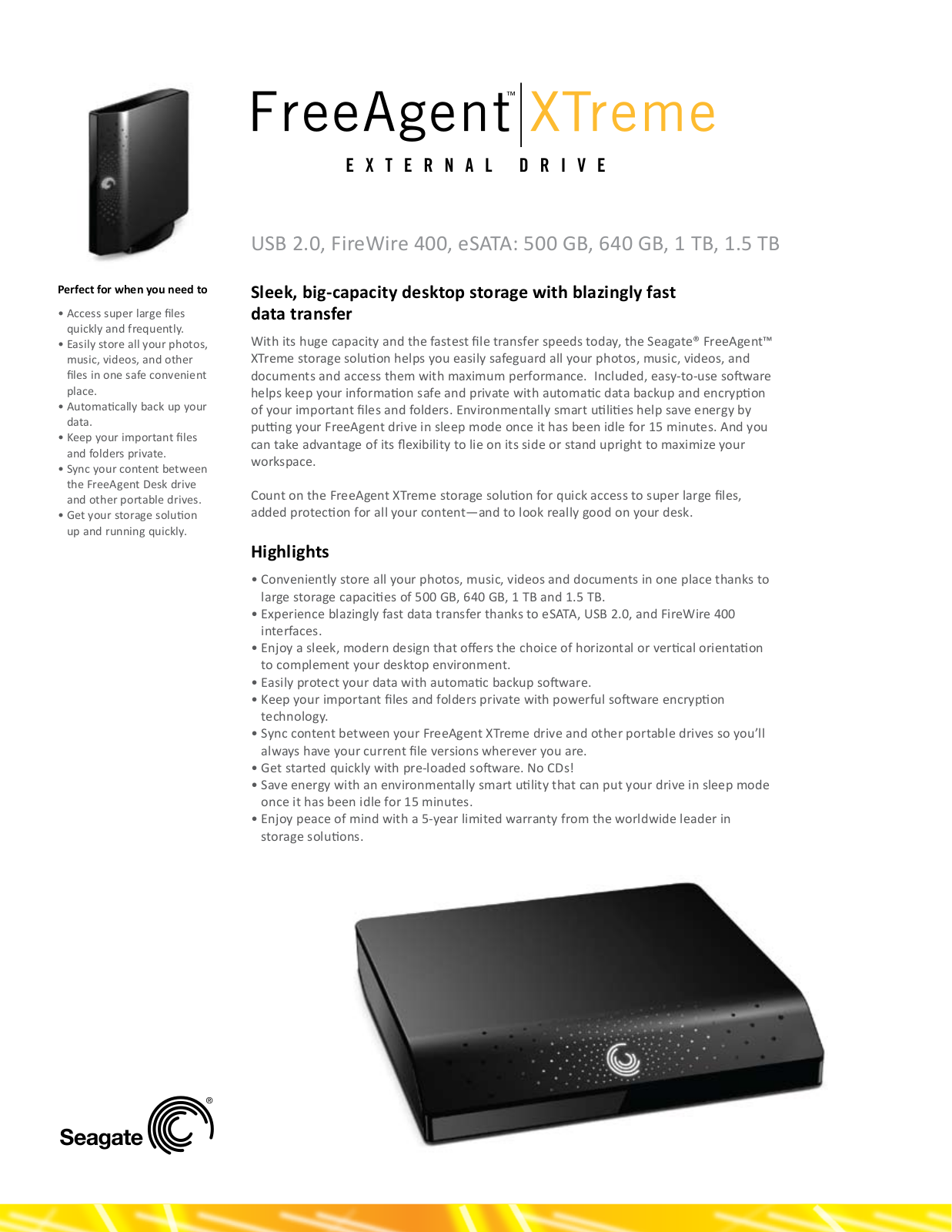 Seagate FREEAGENT XTREME DATASHEET