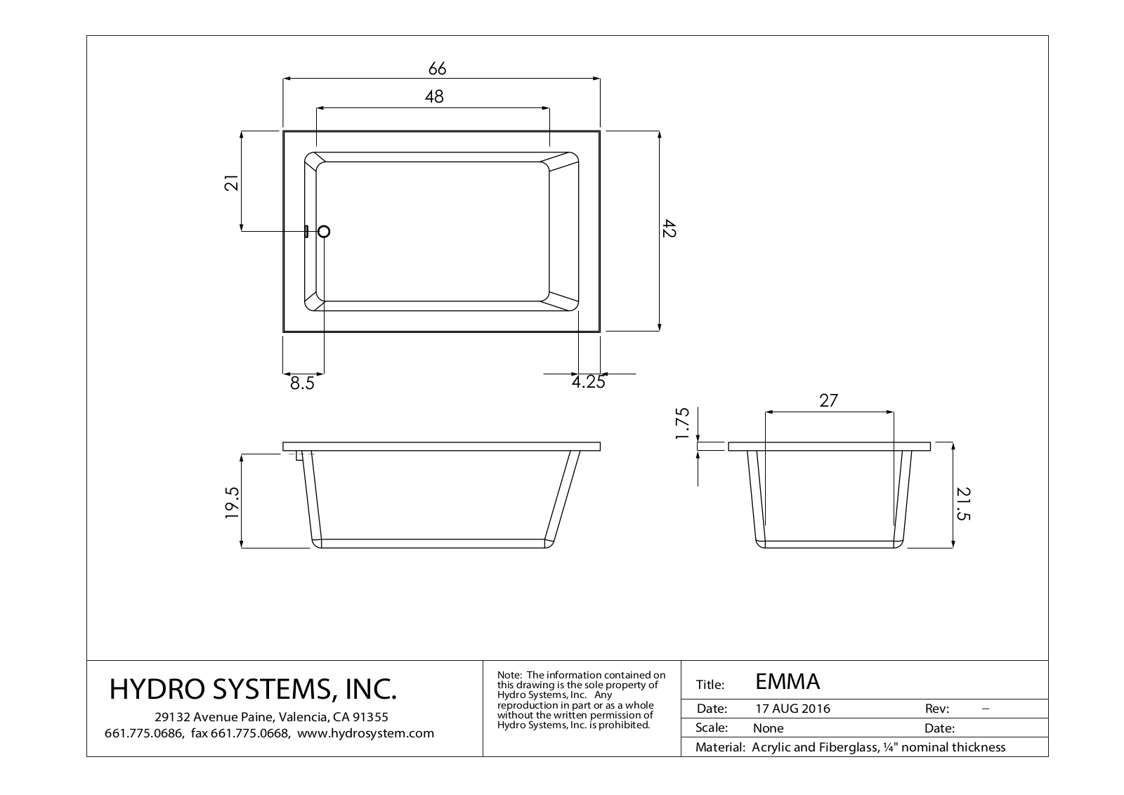 Hydro Systems Emma 6042, Emma 6642 Shematics