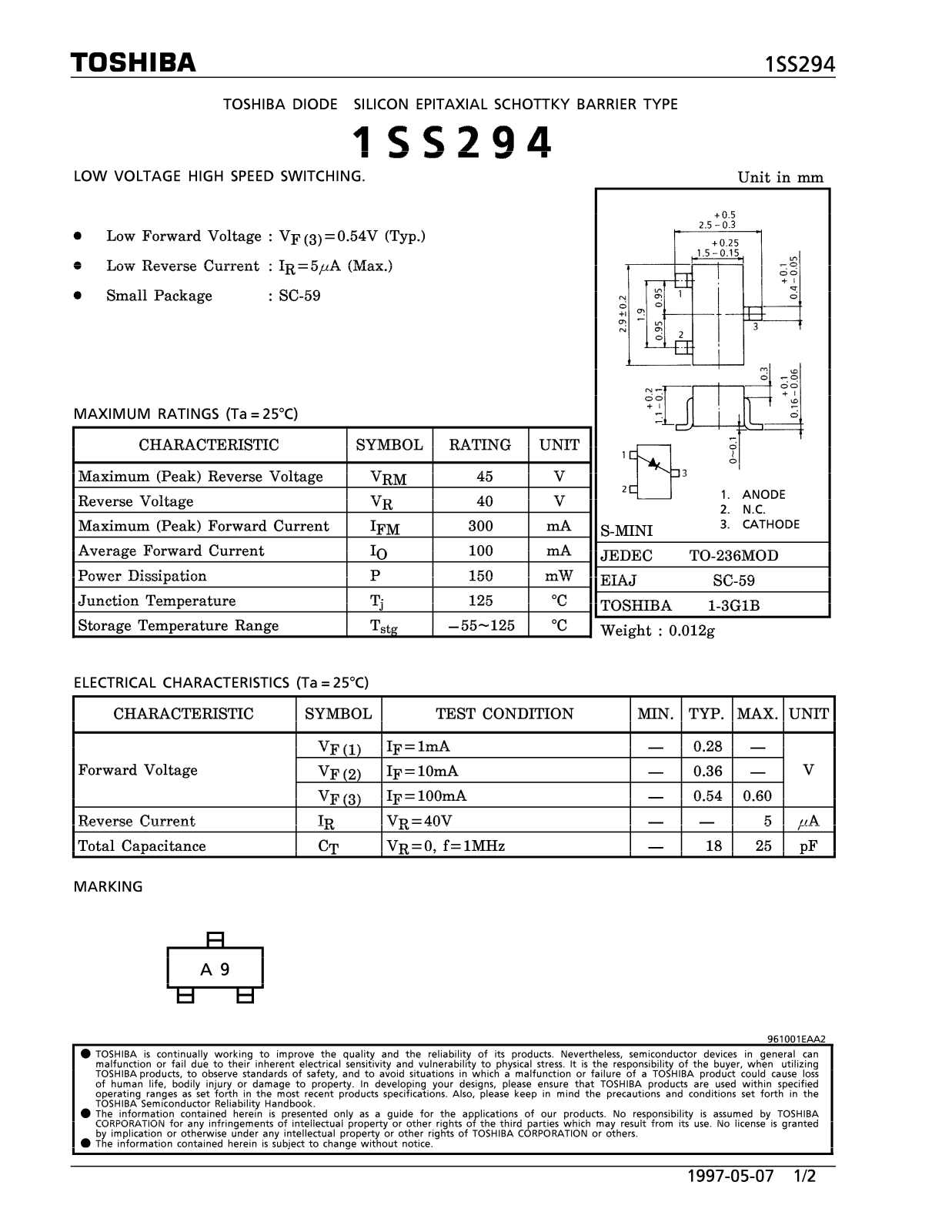 Toshiba 1SS294 Datasheet