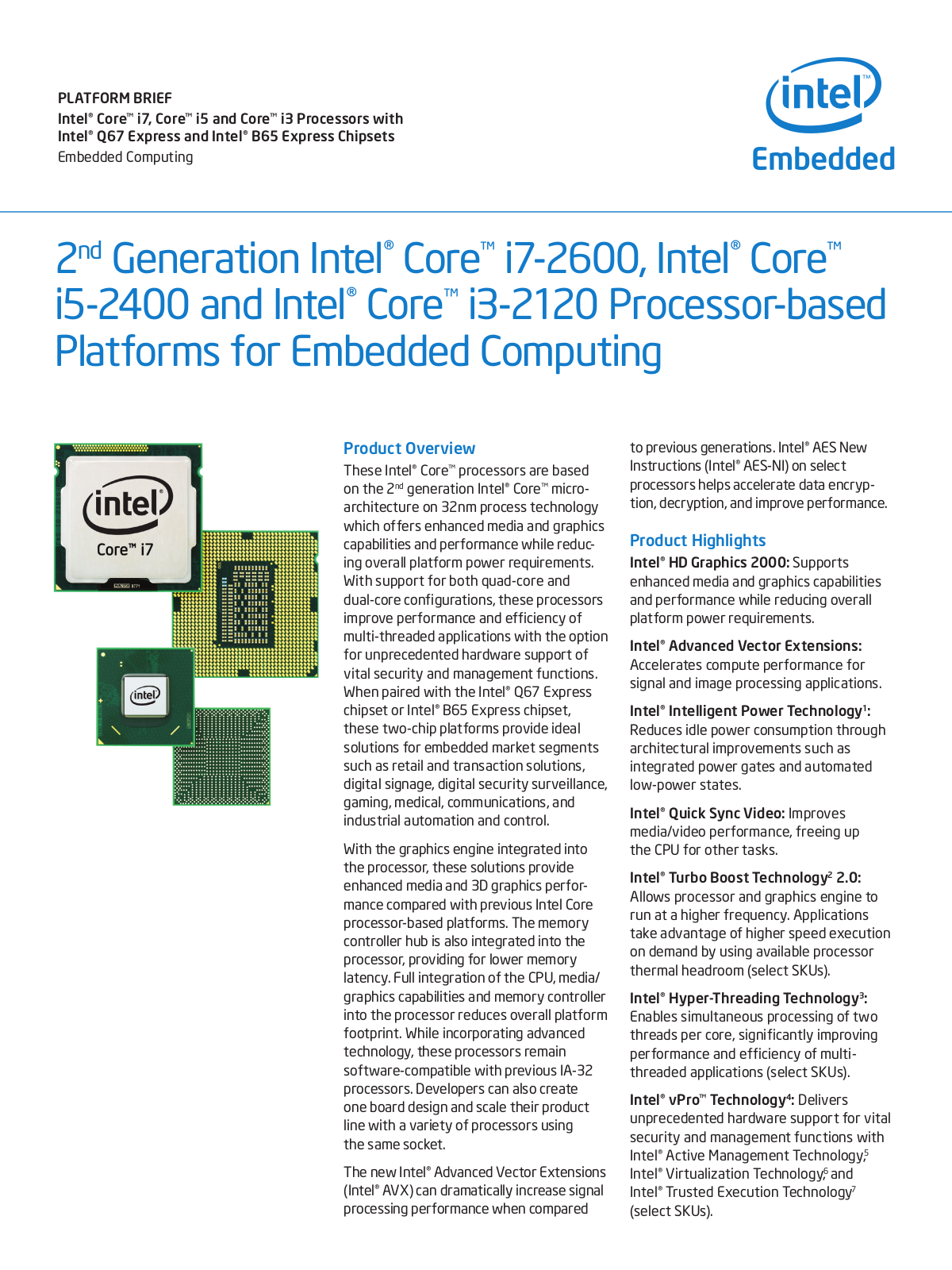 Intel BX80623I72600, Core i7-2600, Core i5-2400, Core i3-2120 Product Overview