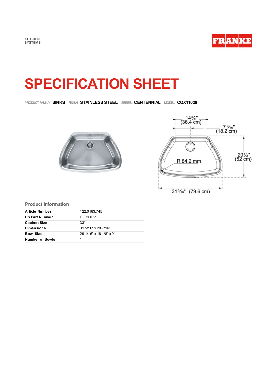 Franke Foodservice CQX11029 User Manual